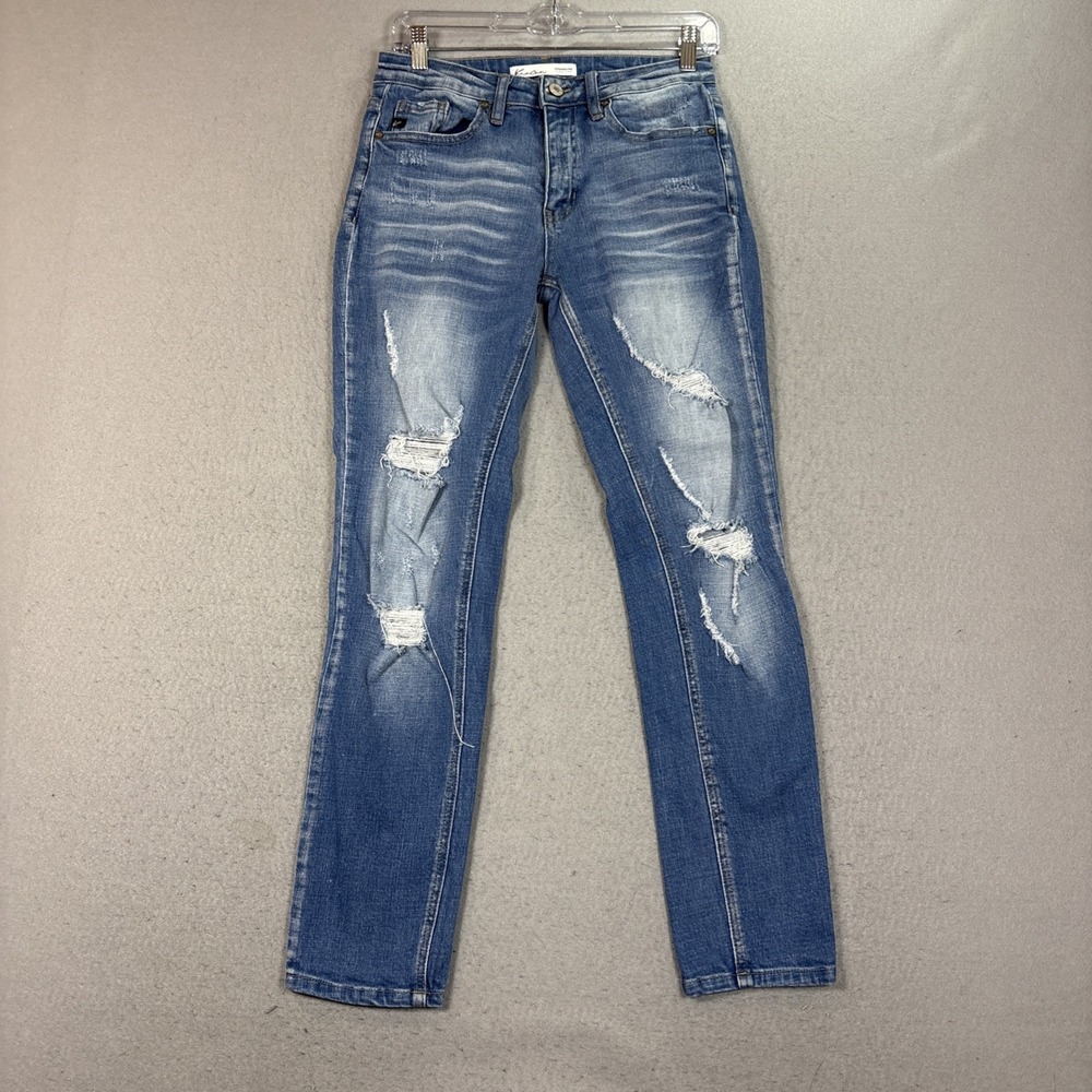 KanCan Women's Skinny Jeans Light Wash Distressed Blue Denim Size 26